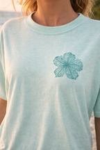 Vintage Coastal Hibiscus Mint Tee - Cotton Tee