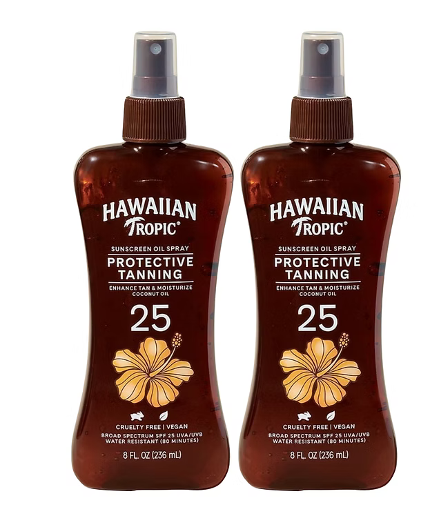 Pack of 2 Hawaiian Tropic Protective Tanning Oil Spray Sunscreen SPF 25, 8.0 fl oz