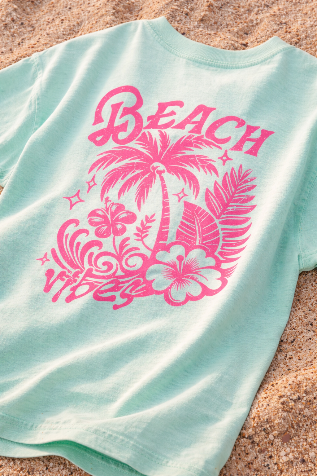 Beach Vibes Oversized Tee Mint Green - Cotton Tee