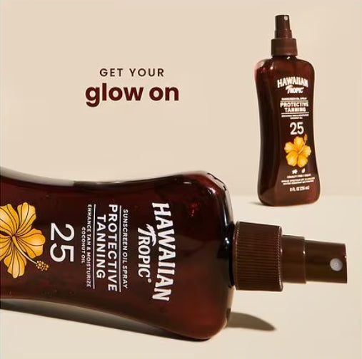 Pack of 2 Hawaiian Tropic Protective Tanning Oil Spray Sunscreen SPF 25, 8.0 fl oz