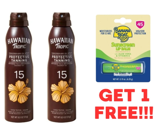 Pack of 2 Hawaiian Tropic Dry Oil Tanning Spray, SPF 15, 6 OZ