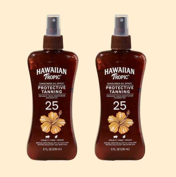 Pack of 2 Hawaiian Tropic Protective Tanning Oil Spray Sunscreen SPF 25, 8.0 fl oz