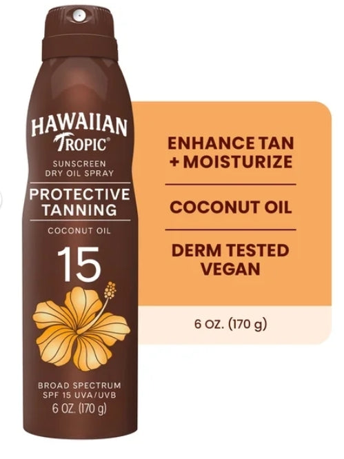 Pack of 2 Hawaiian Tropic Dry Oil Tanning Spray, SPF 15, 6 OZ