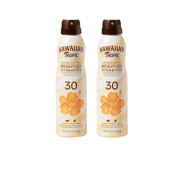 Pack of 2 Hawaiian Tropic Silk Hydration Weightless Sunscreen C-Spray - SPF 30 - 6oz: Sun Protection, Whole Body, Fresh, Paraben-Free
