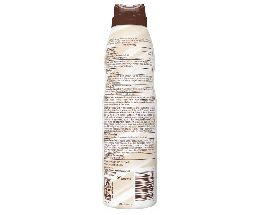 Hawaiian Tropic Silk Hydration Weightless Sunscreen C-Spray - SPF 50 - 6oz: Tropical Scent, With Homosalate, Whole Body UsePack of 2