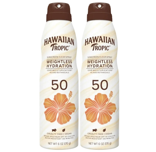 Hawaiian Tropic Silk Hydration Weightless Sunscreen C-Spray - SPF 50 - 6oz: Tropical Scent, With Homosalate, Whole Body UsePack of 2