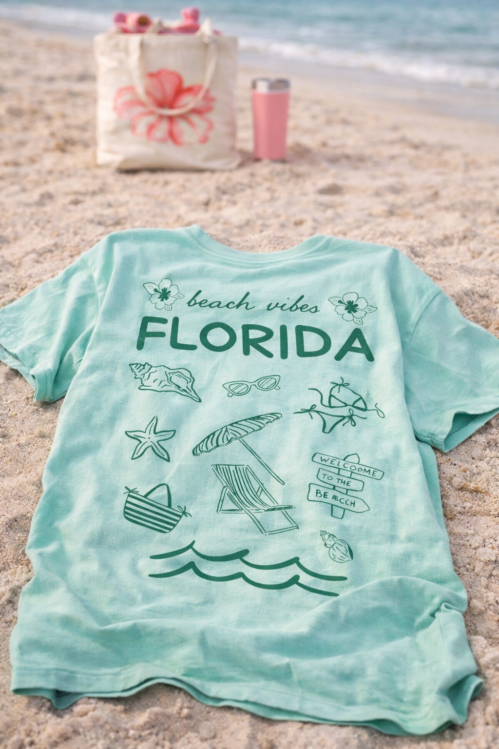 FLORIDA BEACH VIBES AQUA- COTTON TEE