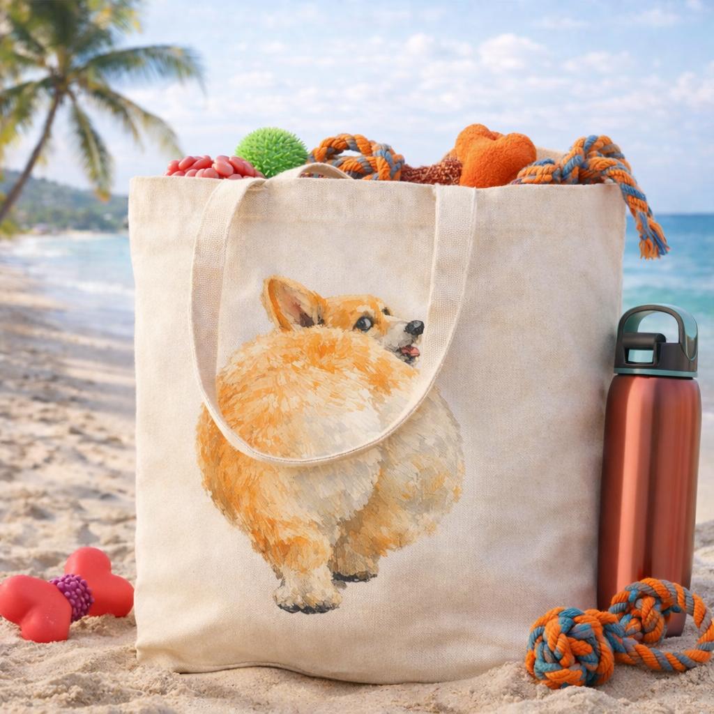 Corgi Beach Day Canvas Tote