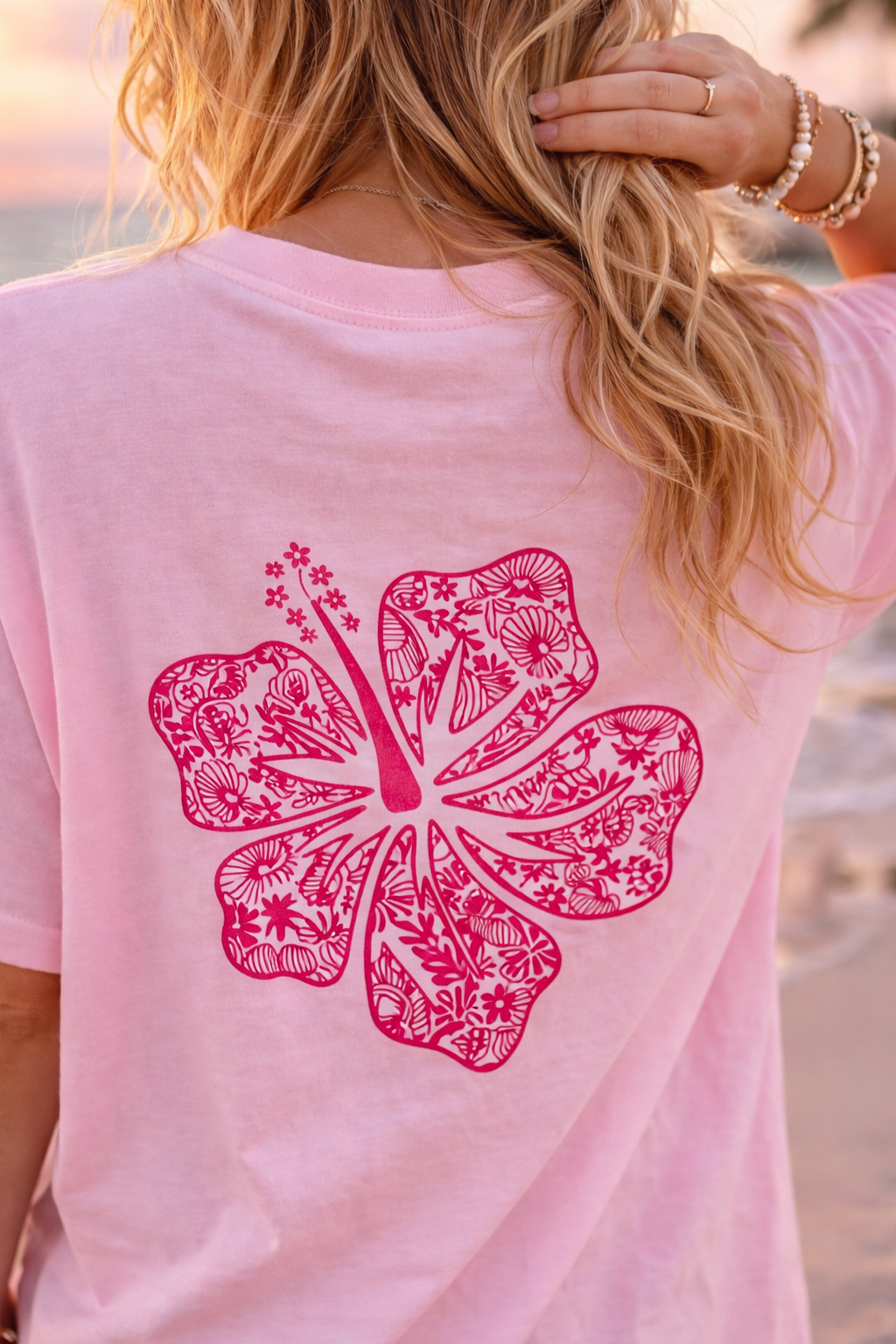 Hibiscus Coast Oversized Embroidery  Tee - Cotton Tee