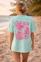 Beach Vibes Oversized Tee Mint Green - Cotton Tee
