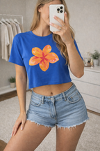 Royal Blue Hibiscus Crop Top – Soft Premium Tee
