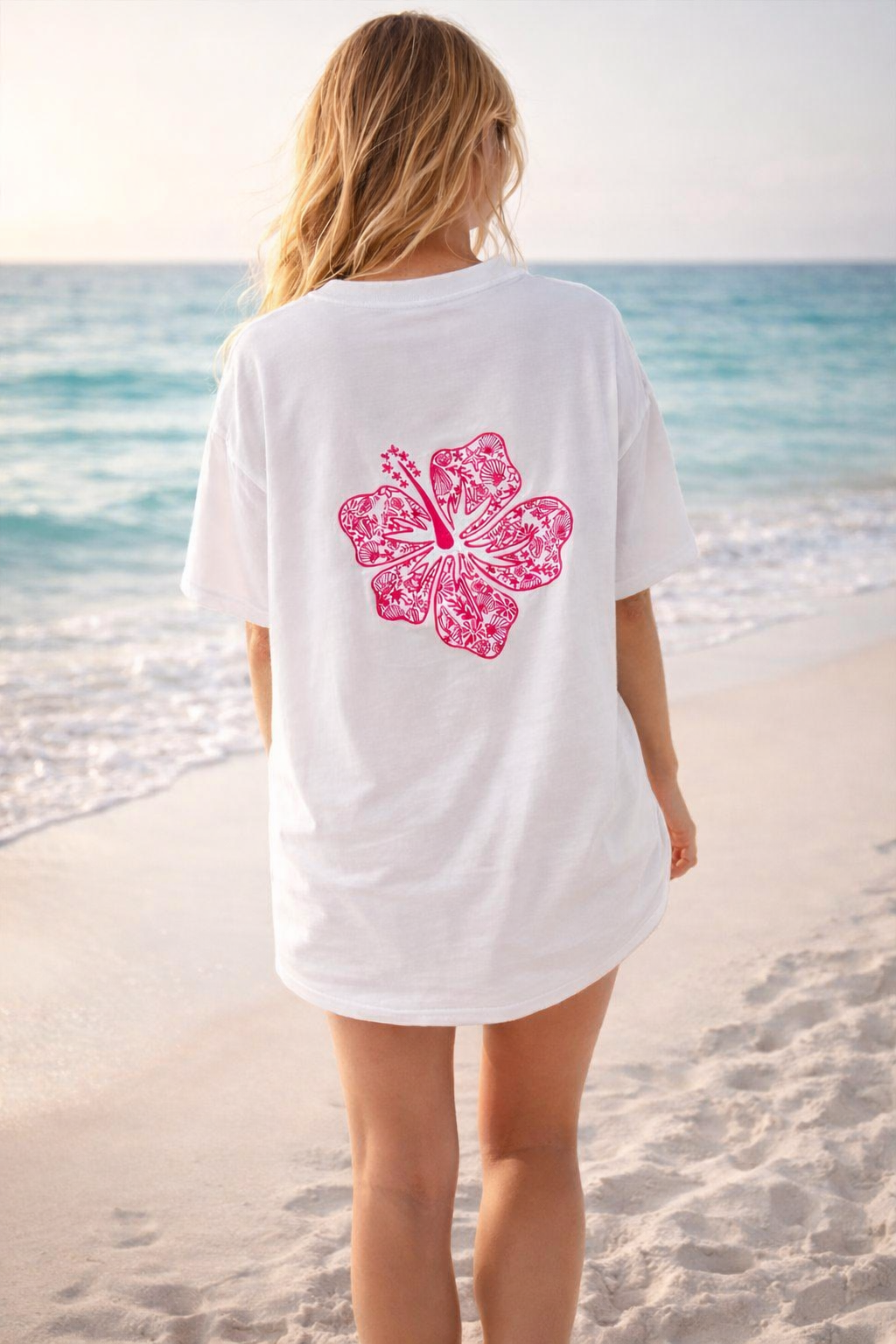 Hibiscus Coast Oversized Embroidery  Tee - Cotton Tee