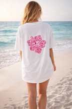Hibiscus Coast Oversized Embroidery  Tee - Cotton Tee