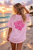 Hibiscus Coast Oversized Embroidery  Tee - Cotton Tee