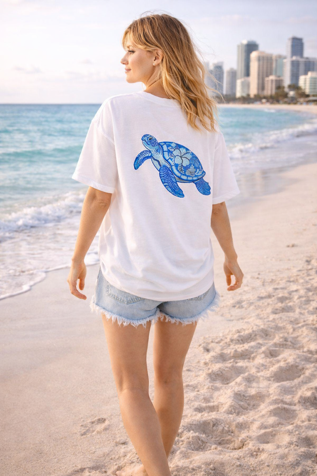 Ocean Turtle Oversized Embroidery  Tee - Cotton Tee