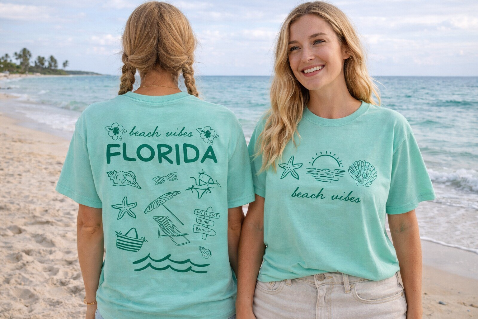 FLORIDA BEACH VIBES AQUA- COTTON TEE