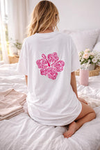Hibiscus Coast Oversized Embroidery  Tee - Cotton Tee