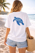Ocean Turtle Oversized Embroidery  Tee - Cotton Tee
